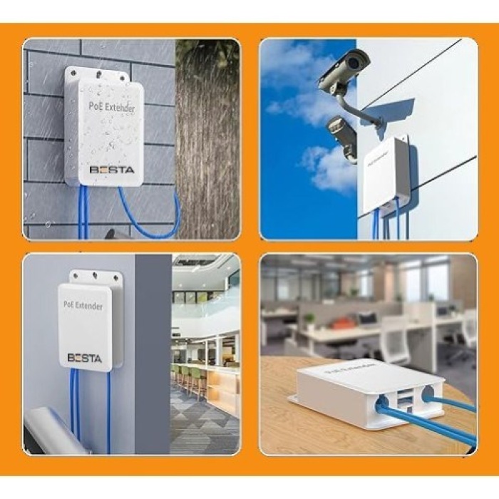 4 Port Outdoor PoE Extender 1 giriş 3 Çıkış, IEEE 802.3af/at Mini 4 Kanal PoE Tekrarlayıcı IP66 Su Geçirmez